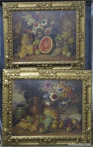 Art: GRAN PAREJA DE BODEGONES SIGUIENDO MODELOS BARROCOS. OLEO S/ LIENZO. ESCUELA ESPAÑOLA
